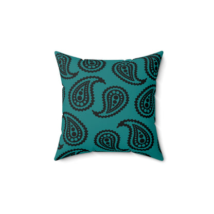 Teal, Black Retro Paisley Cushion Pillow