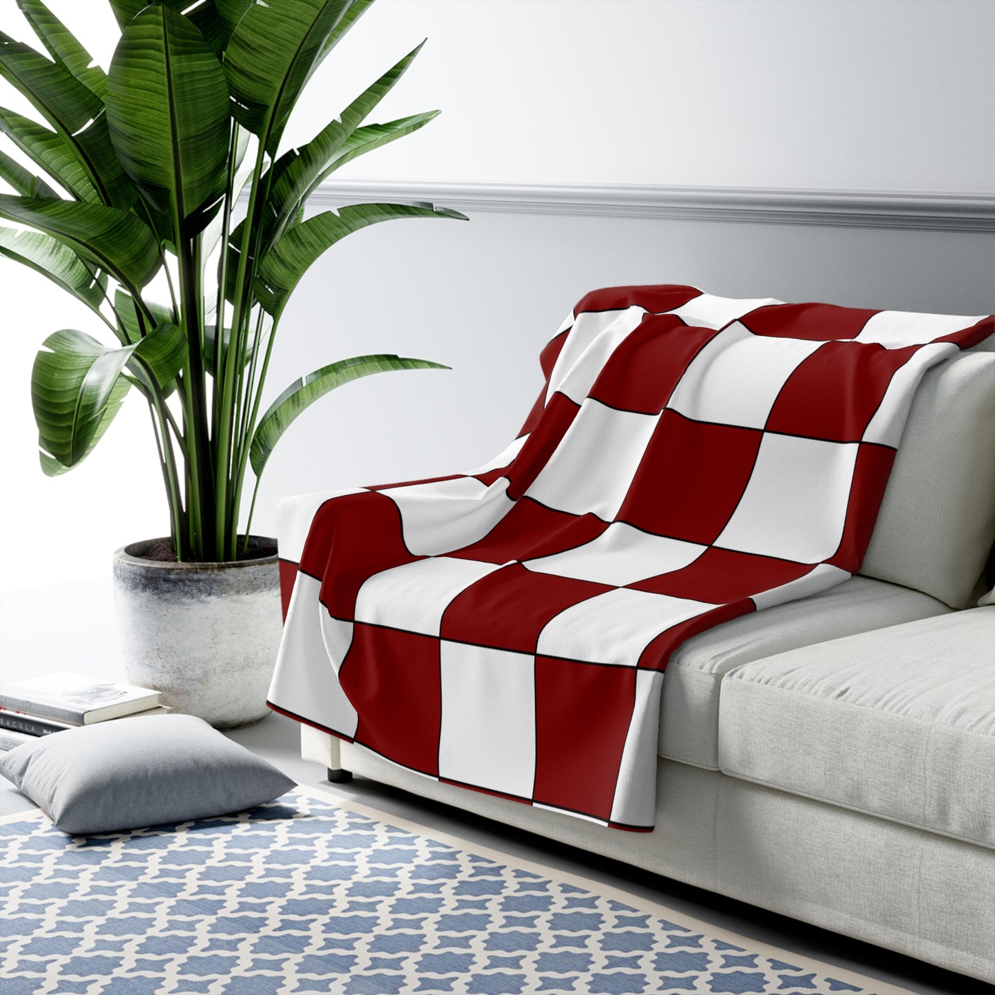 Maroon, White Retro Check Blanket Throw