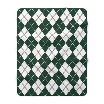 Dark Green, White Retro Argyle Blanket Throw
