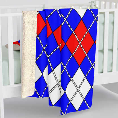 Blue, White, Red Retro Argyle Blanket Throw