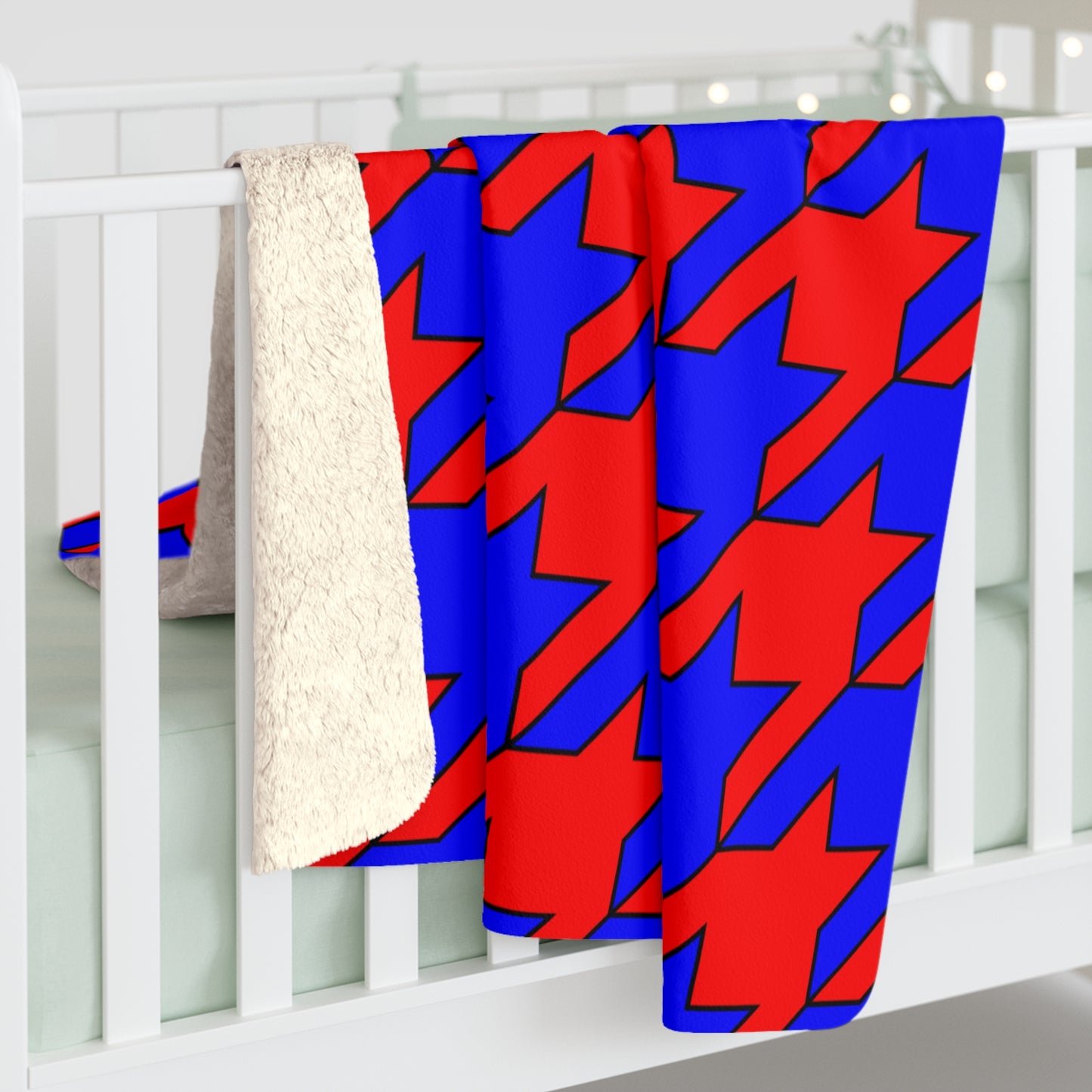 Red, Blue Retro Houndstooth Blanket Throw