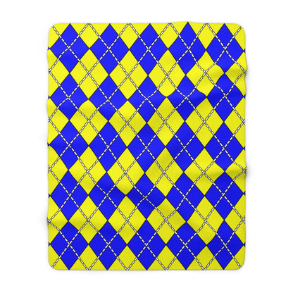 Yellow, Blue Retro Argyle Blanket Throw