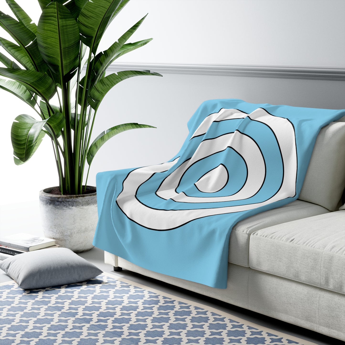 Sky Blue, White Retro Target Blanket Throw