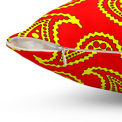Red, Yellow Retro Paisley Cushion Pillow