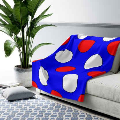 Blue, White, Red Retro Polka Dots Blanket Throw