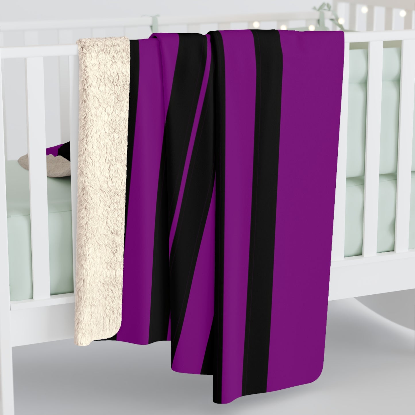 Purple, Black Retro Stripes Blanket Throw