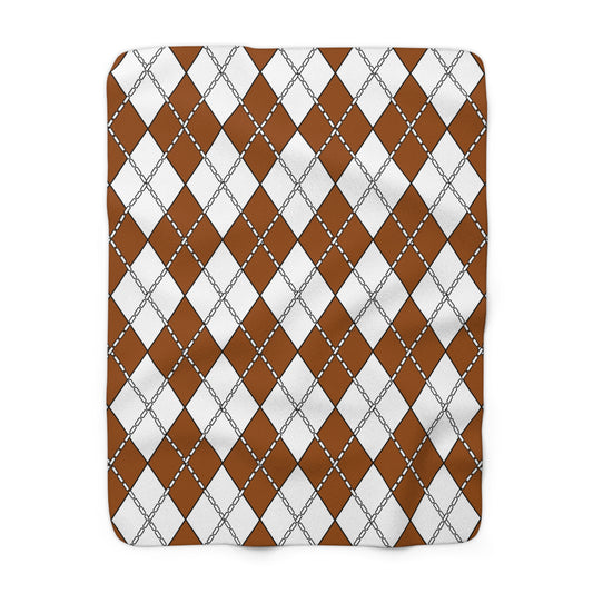 Brown, White Retro Argyle Blanket Throw
