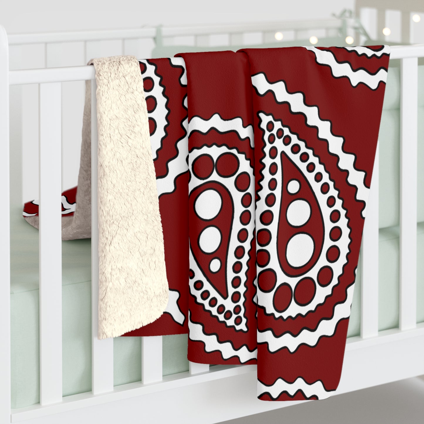 Maroon, White Retro Paisley Blanket Throw
