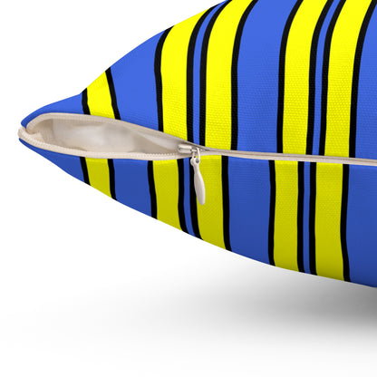 Royal Blue, Yellow Retro Stripes Cushion Pillow