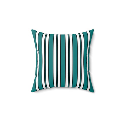 Teal, White Retro Stripes Cushion Pillow