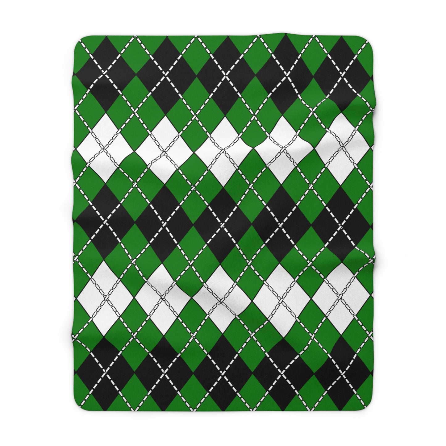 Green, Black, White Retro Argyle Blanket Throw