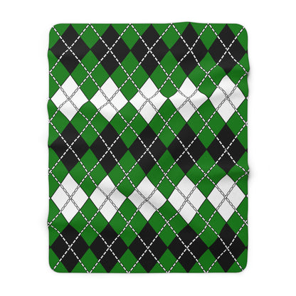 Green, Black, White Retro Argyle Blanket Throw