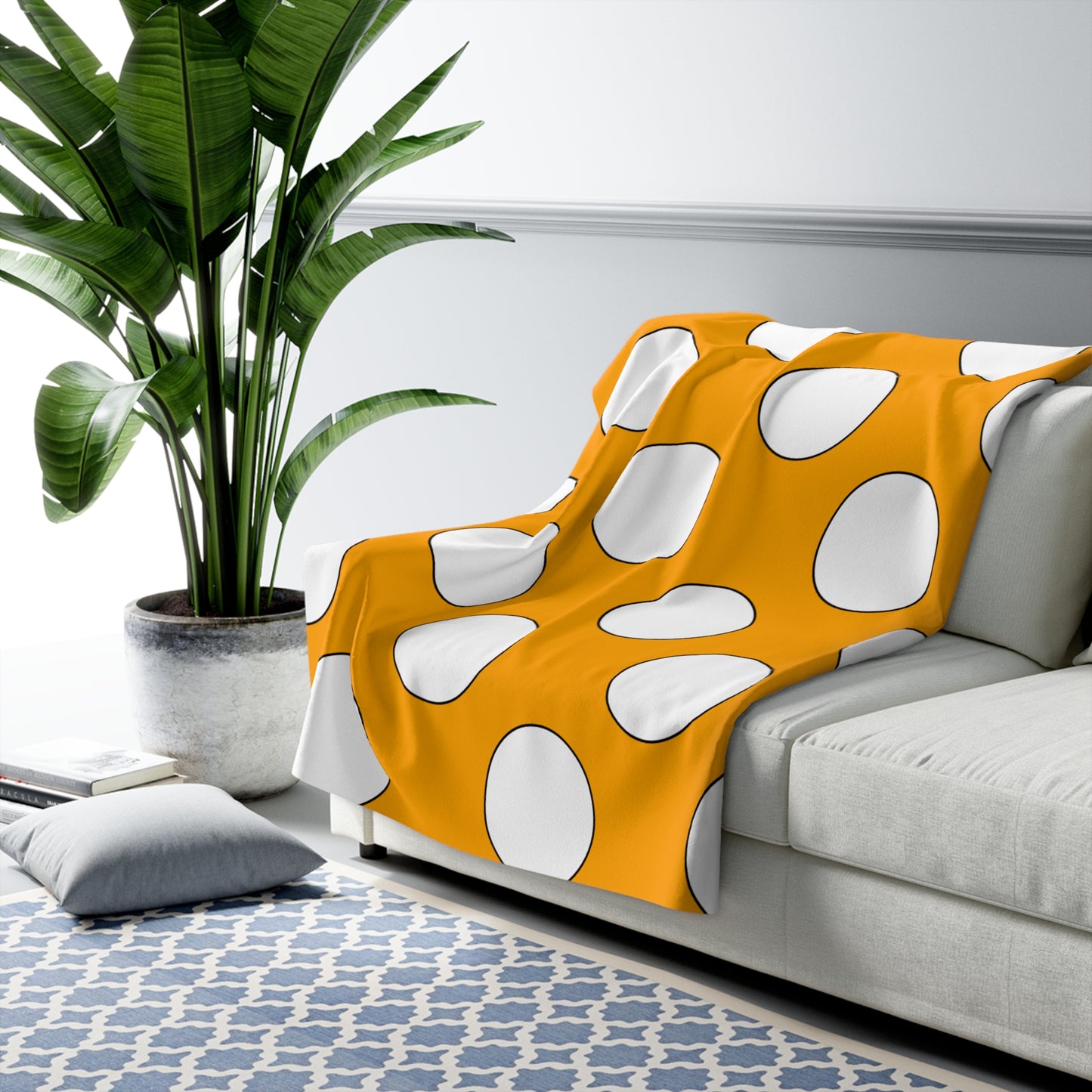 Orange, White Retro Polka Dots Blanket Throw