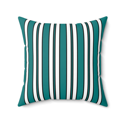 Teal, White Retro Stripes Cushion Pillow