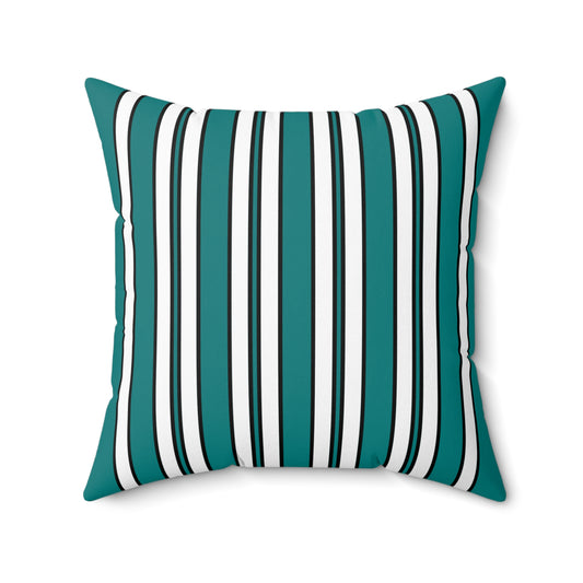 Teal, White Retro Stripes Cushion Pillow