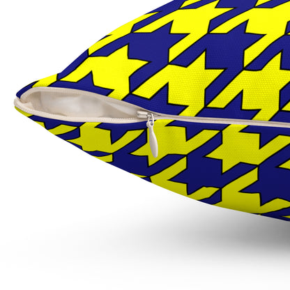 Navy Blue, Yellow Retro Houndstooth Cushion Pillow