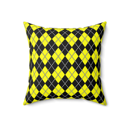 Yellow, Black Retro Argyle Cushion Pillow