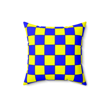Yellow, Blue Retro Check Cushion Pillow