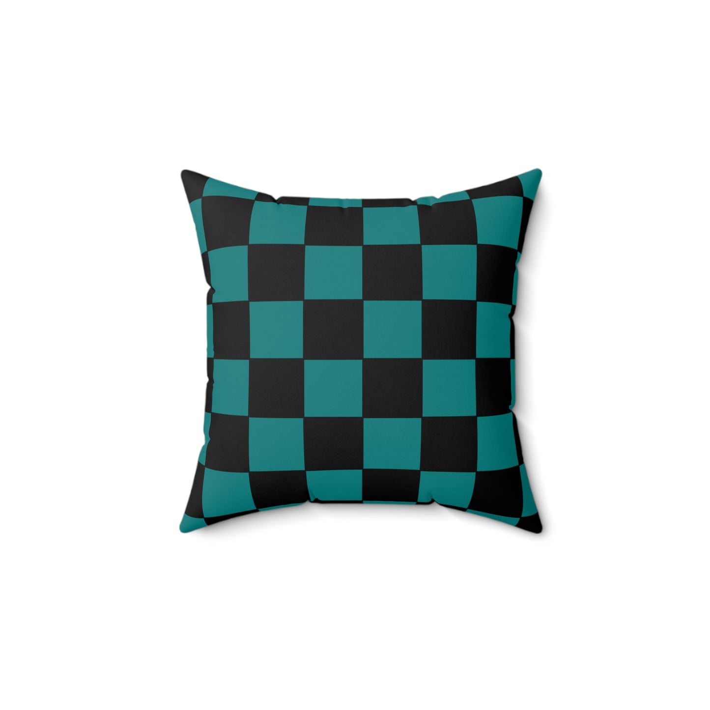 Teal, Black Retro Check Cushion Pillow