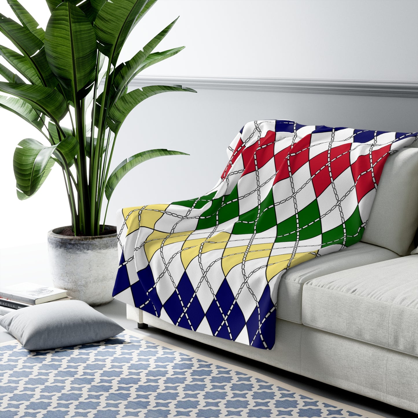 British Indian Ocean Territory Retro Argyle Blanket Throw
