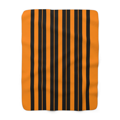 Dark Orange, Black Retro Stripes Blanket Throw