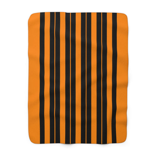 Dark Orange, Black Retro Stripes Blanket Throw