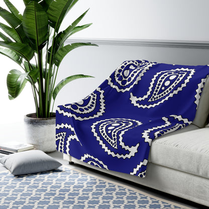 Navy Blue, White Retro Paisley Blanket Throw