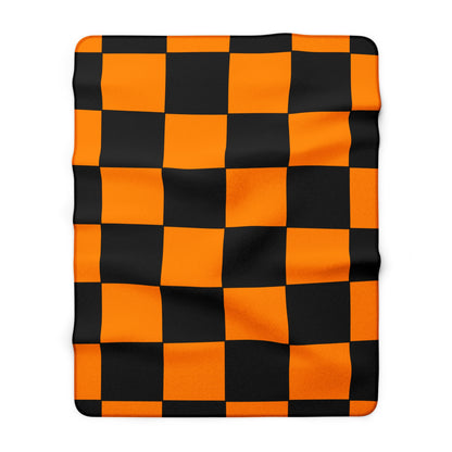 Dark Orange, Black Retro Check Blanket Throw
