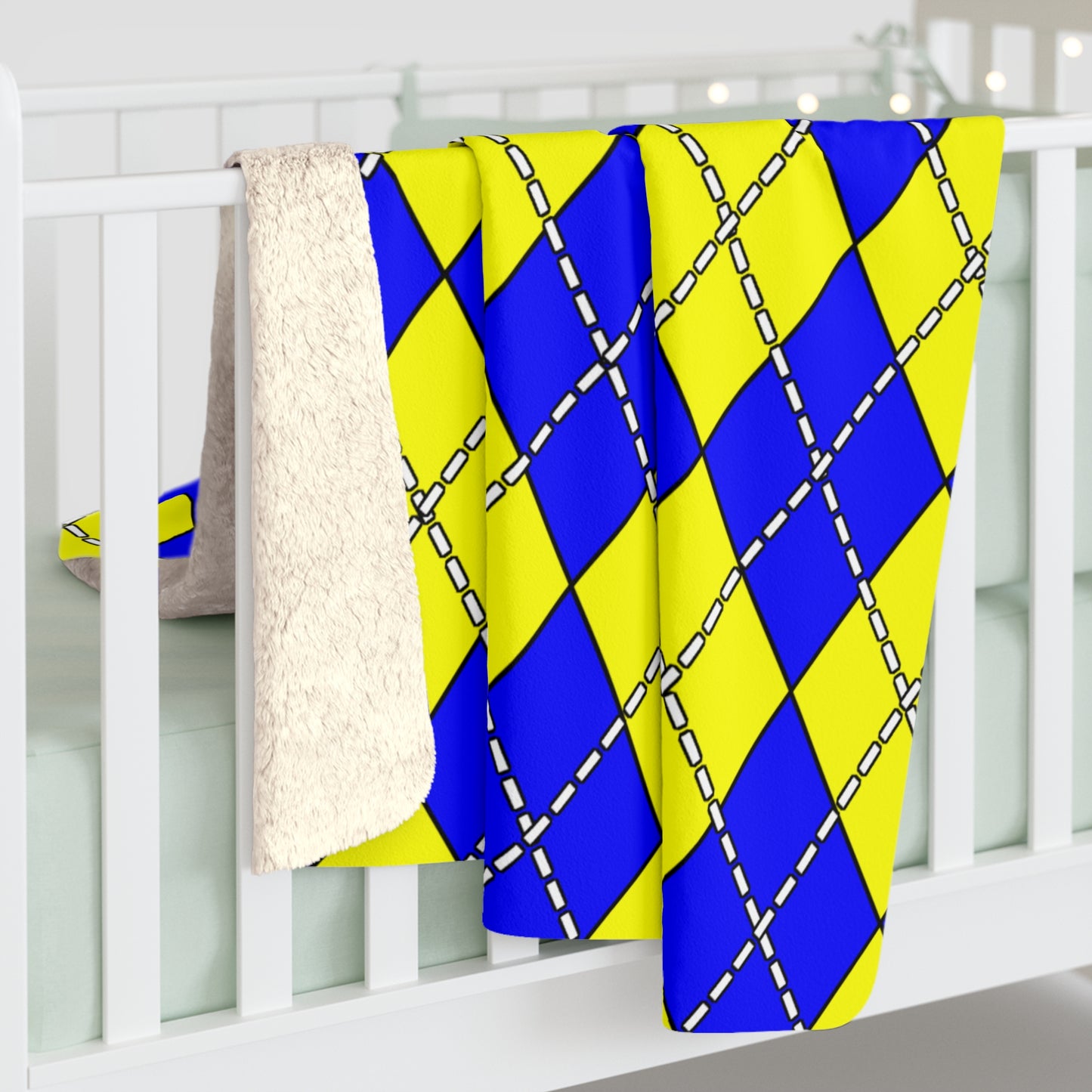 Yellow, Blue Retro Argyle Blanket Throw
