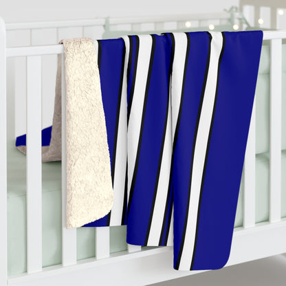 Dark Blue, White Retro Stripes Blanket Throw