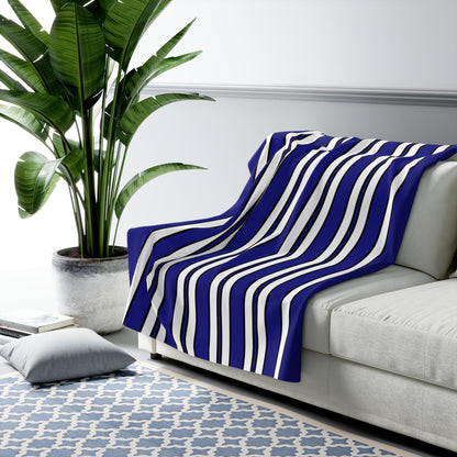 Navy Blue, White Retro Stripes Blanket Throw