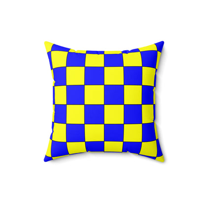 Blue, Yellow Retro Check Cushion Pillow