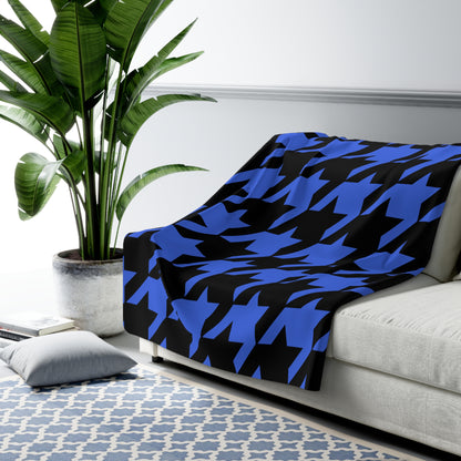 Royal Blue, Black Retro Houndstooth Blanket Throw