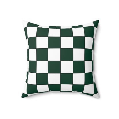 Dark Green, White Retro Check Cushion Pillow