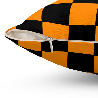 Dark Orange, Black Retro Check Cushion Pillow