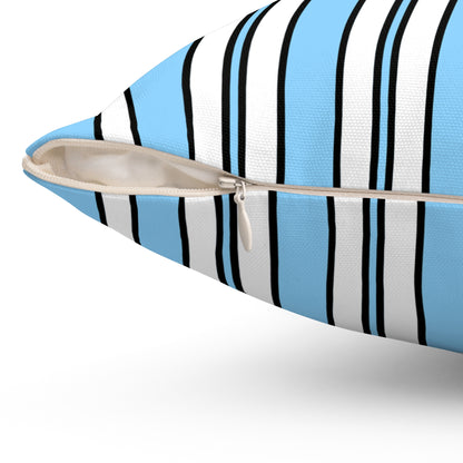 Light Blue, White Retro Stripes Cushion Pillow
