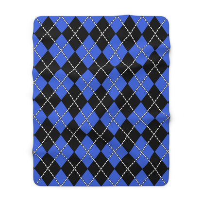 Royal Blue, Black Retro Argyle Blanket Throw
