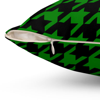 Green, Black Retro Houndstooth Cushion Pillow