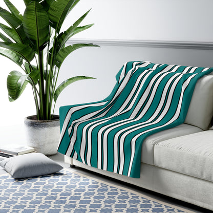 Teal, White Retro Stripes Blanket Throw