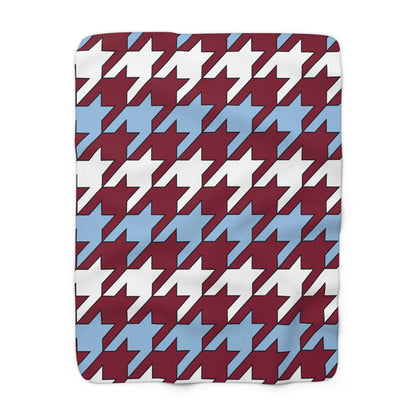 Claret, Blue, White Retro Houndstooth Blanket Throw