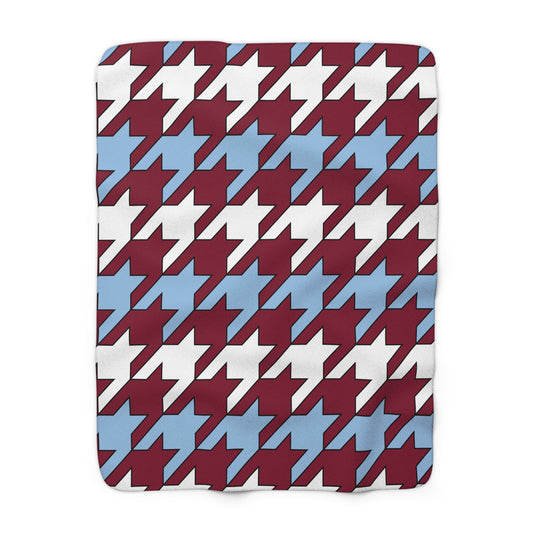 Claret, Blue, White Retro Houndstooth Blanket Throw