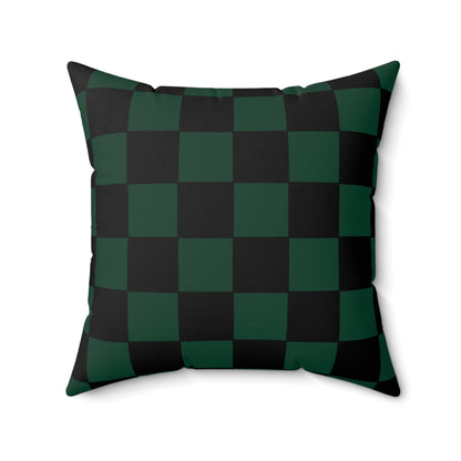 Dark Green, Black Retro Check Cushion Pillow