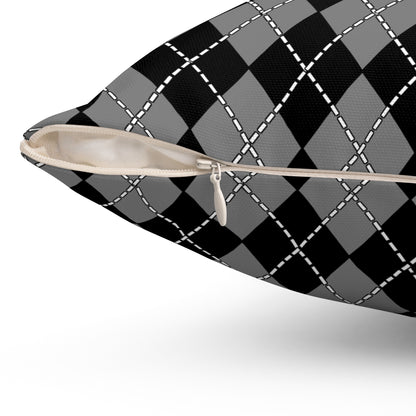 Grey, Black Retro Argyle Cushion Pillow