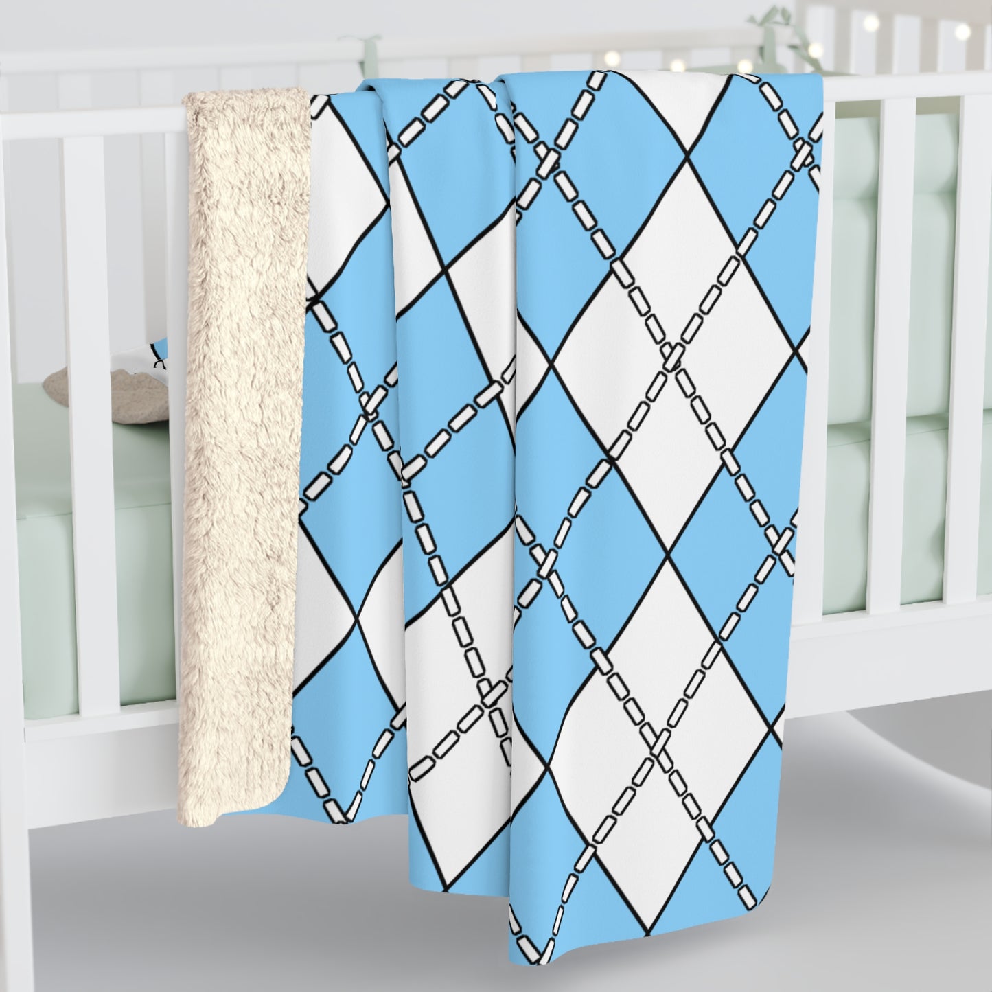Light Blue, White Retro Argyle Blanket Throw