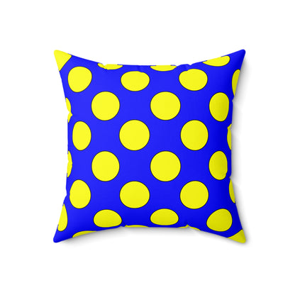 Blue, Yellow Retro Polka Dots Cushion Pillow