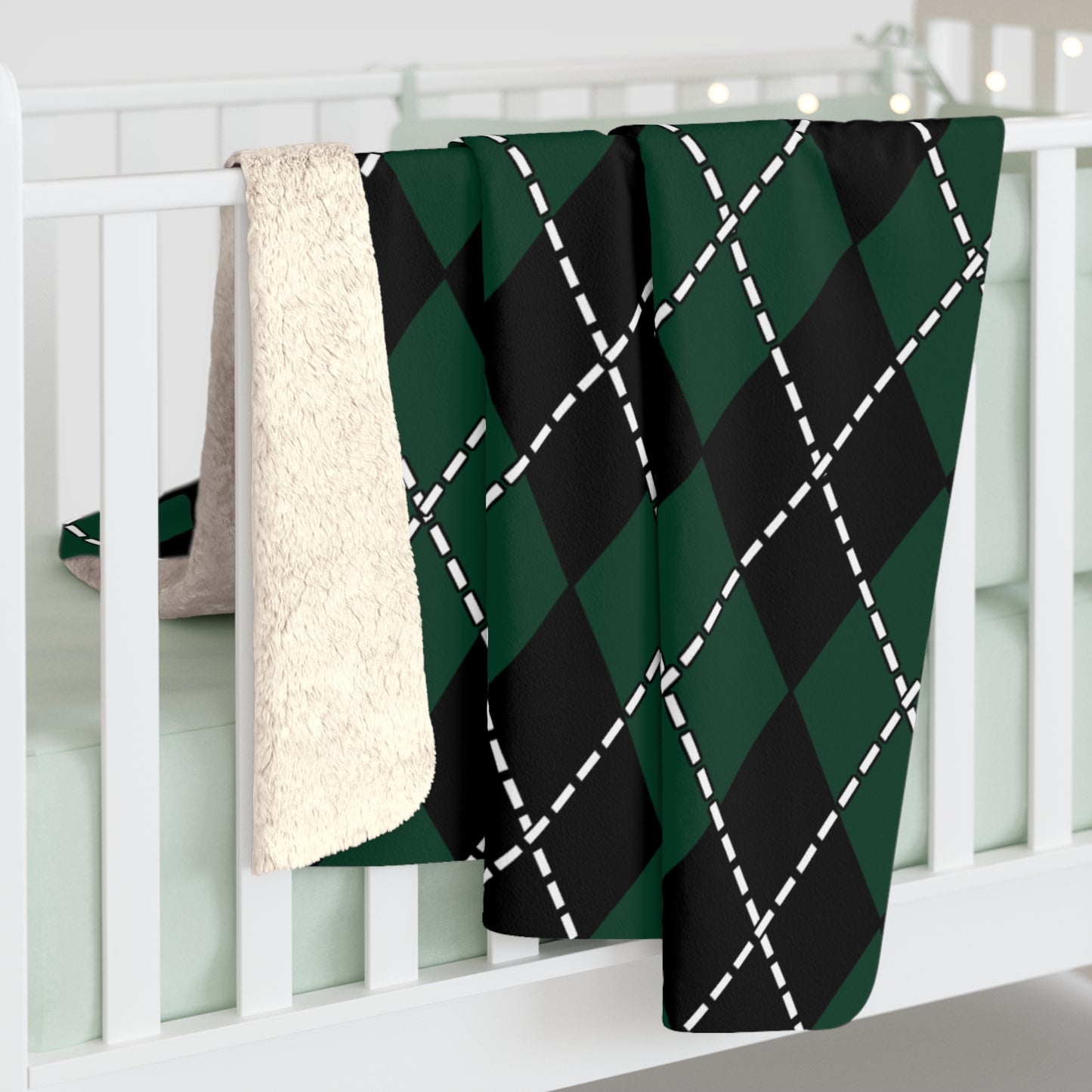 Dark Green, Black Retro Argyle Blanket Throw