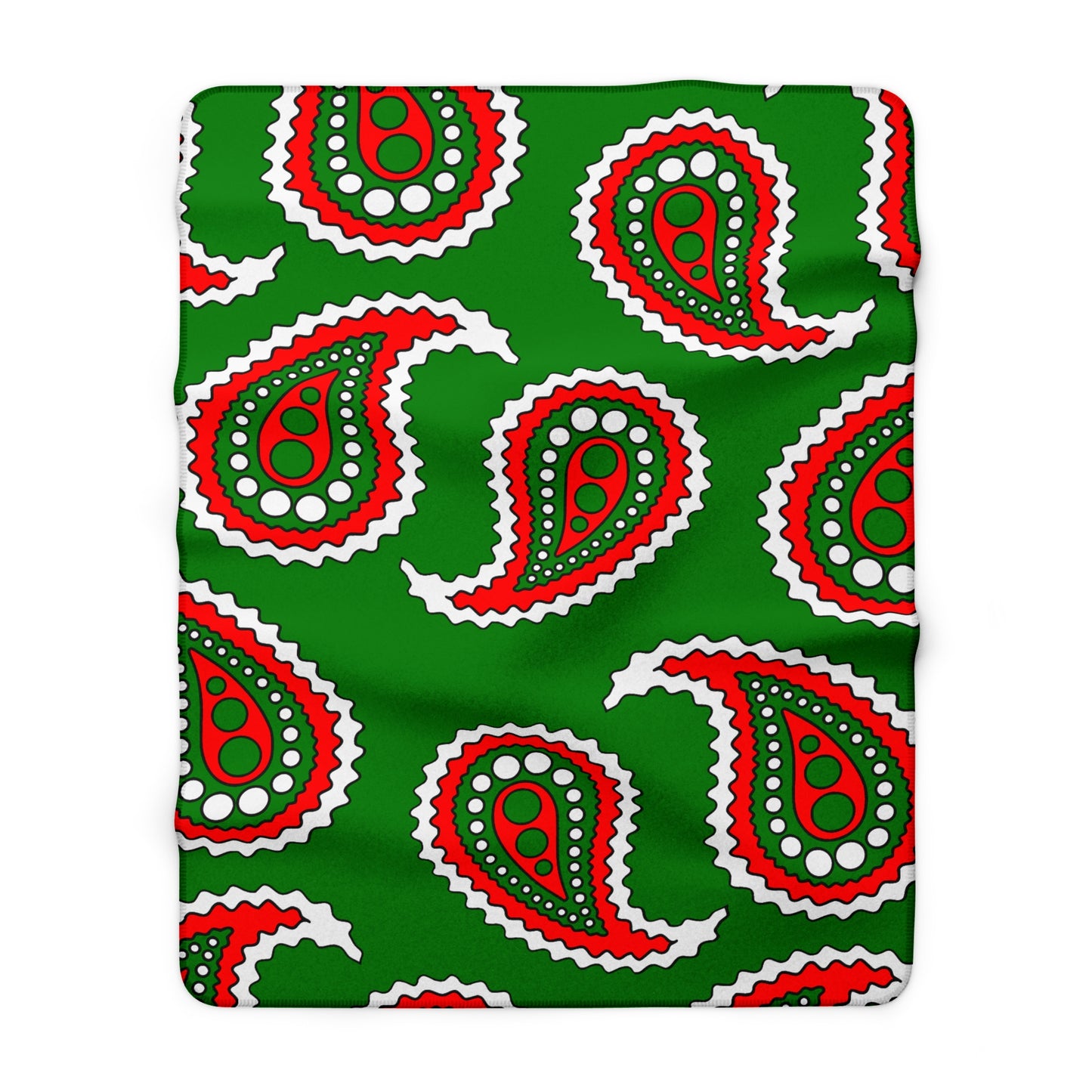 Green, White, Red Retro Paisley Blanket Throw