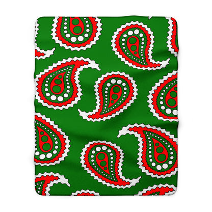 Green, White, Red Retro Paisley Blanket Throw