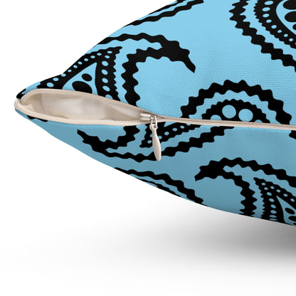 Sky Blue, Black Retro Paisley Cushion Pillow