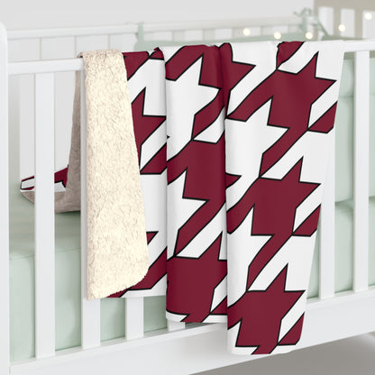 Claret, White Retro Houndstooth Blanket Throw